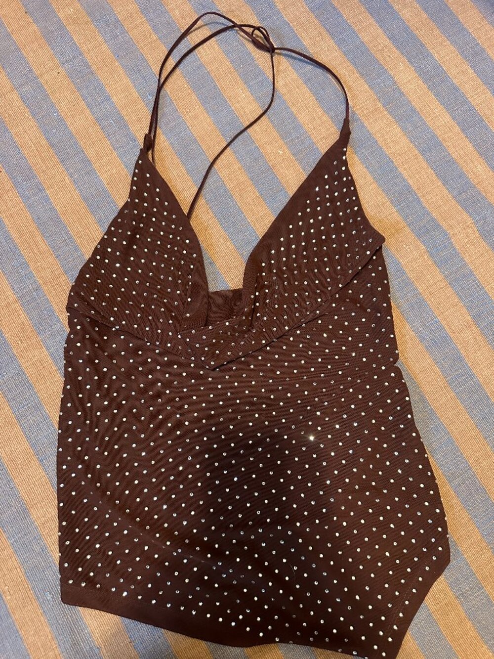 ZARA Brown Rhinestone Halter Neck Top